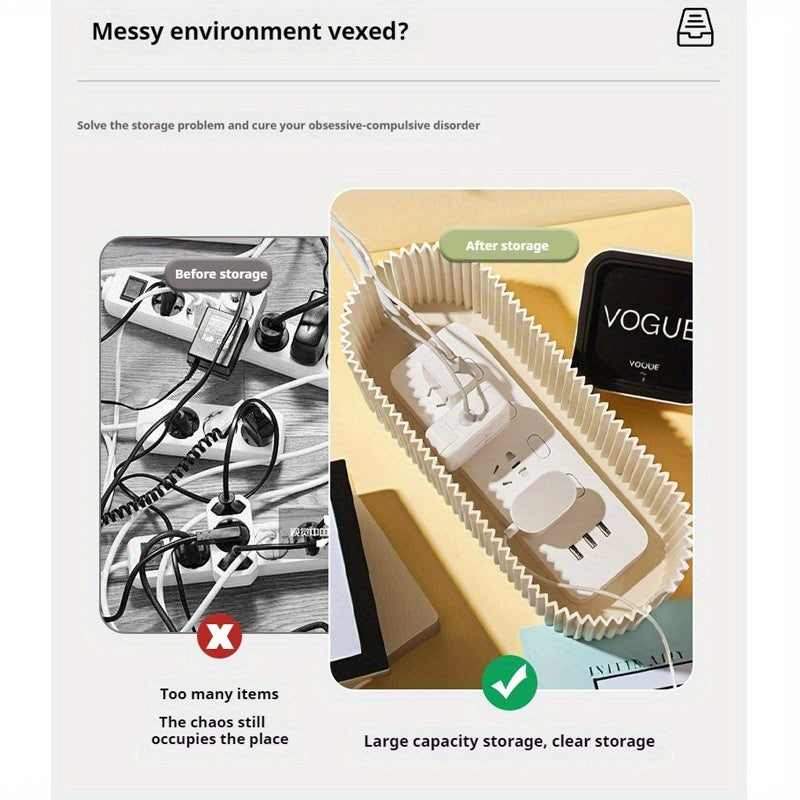 Cable Organizer With Lid For Office, Large Capacity Cable Organizer, Space Saving Desktop Outlet Cable Management Box For Home Office Living Room - Superb For Home Storage And Organization