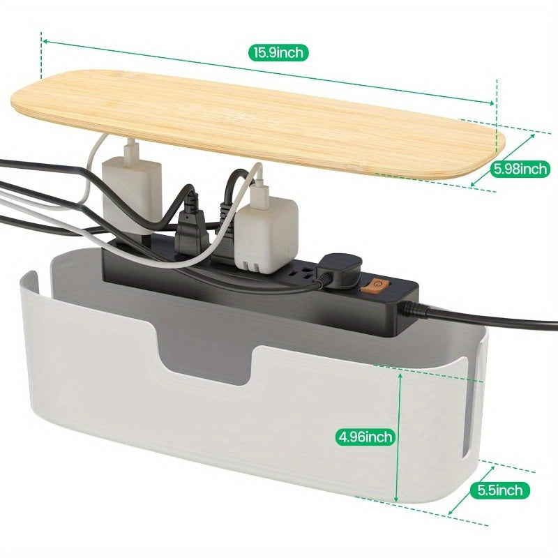 Large Cable Management Box - Cord Organize Box with Bamboo lid for Safe Home and Office Cord Hider for Power Strip Under Desk Cover TV Wires Child and Pet Proof Cord Box White