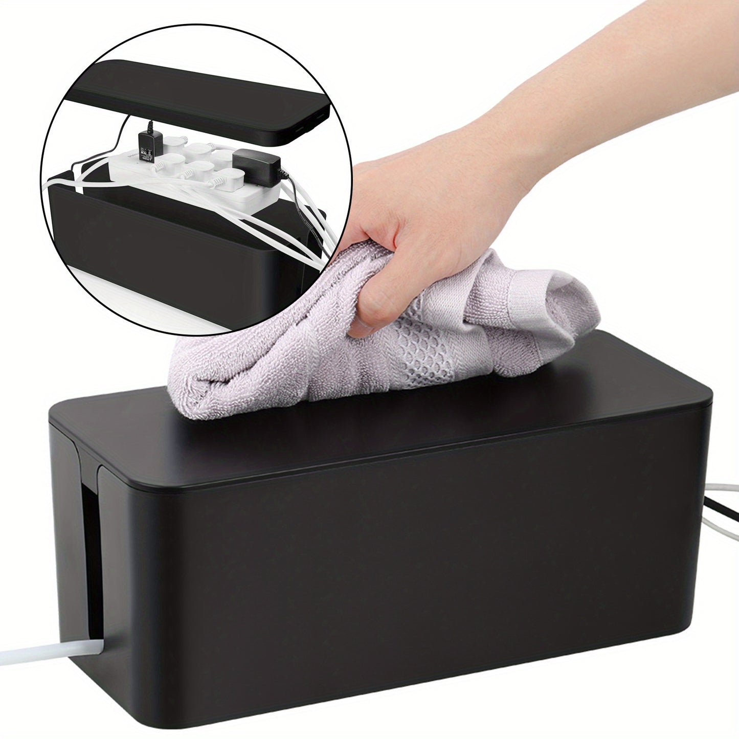 3-Pcs Cable Management Box Power Strip Storage and Organization Plastic Wire Desktop Storage Box for Cords Power Strips