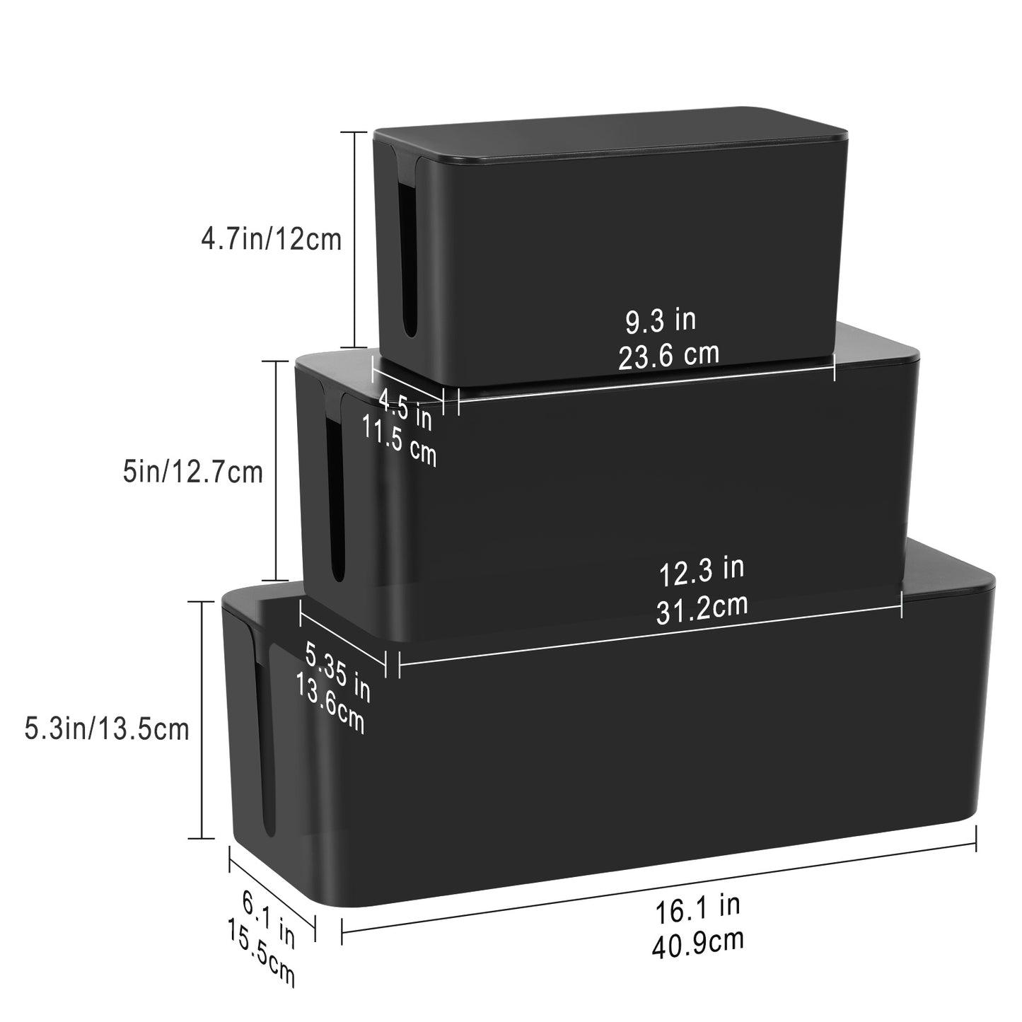3-Pcs Cable Management Box Power Strip Storage and Organization Plastic Wire Desktop Storage Box for Cords Power Strips
