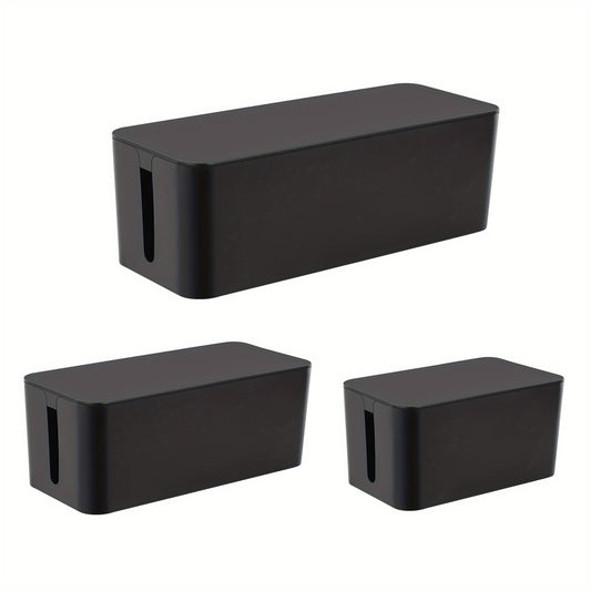 3-Pcs Cable Management Box Power Strip Storage and Organization Plastic Wire Desktop Storage Box for Cords Power Strips